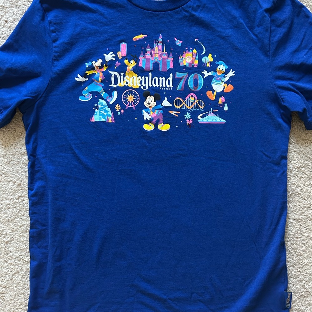 Disney 70th Anniversary Shirt Blue Mickey Mouse Friends Disneyland size Small